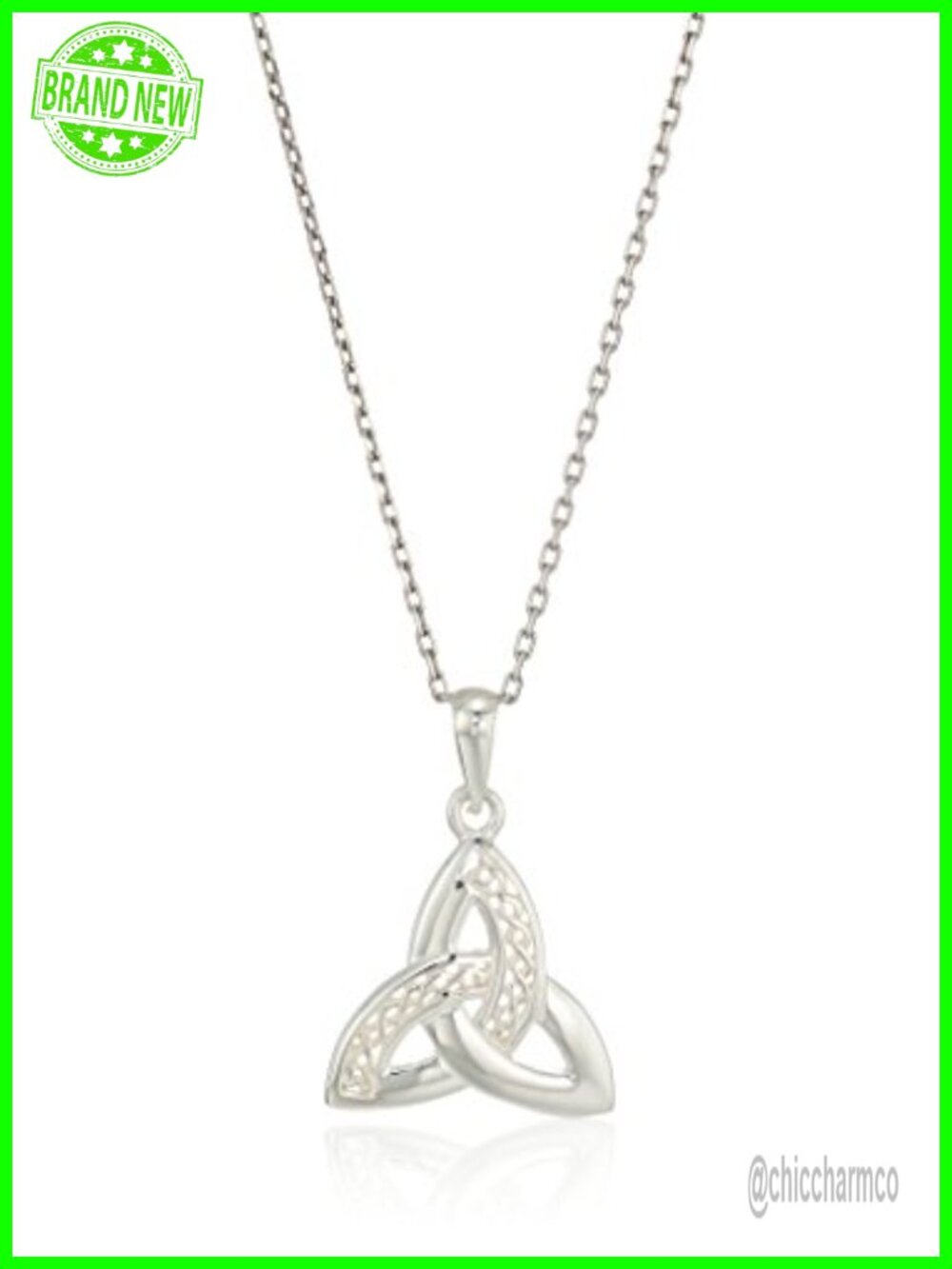 Sterling Silver Celtic Weave Trinity Knot Pendant Necklace 18in Irish Made